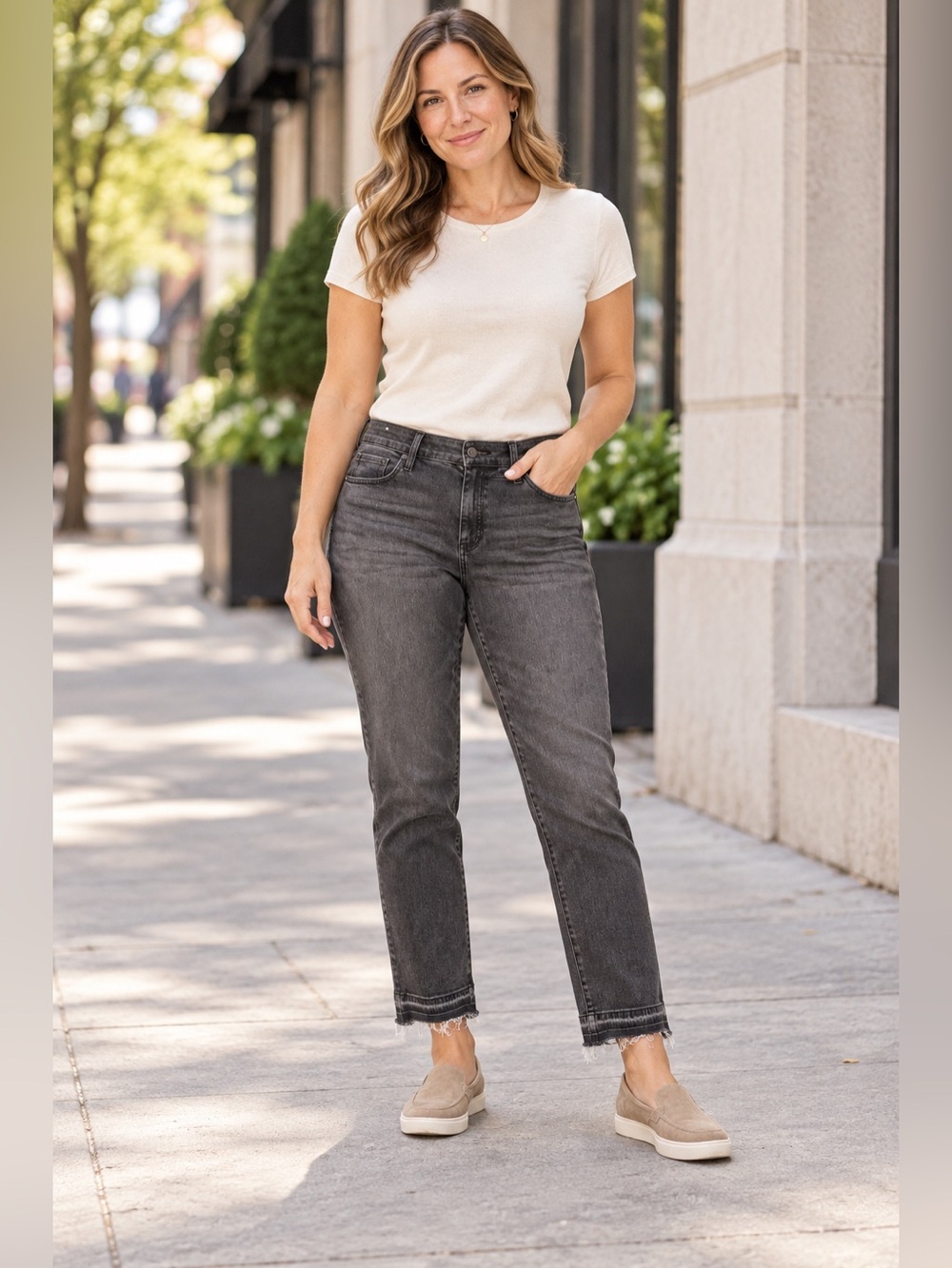Talbots Slim Ankle Charcoal Gray Raw Frayed Hem Jean 14